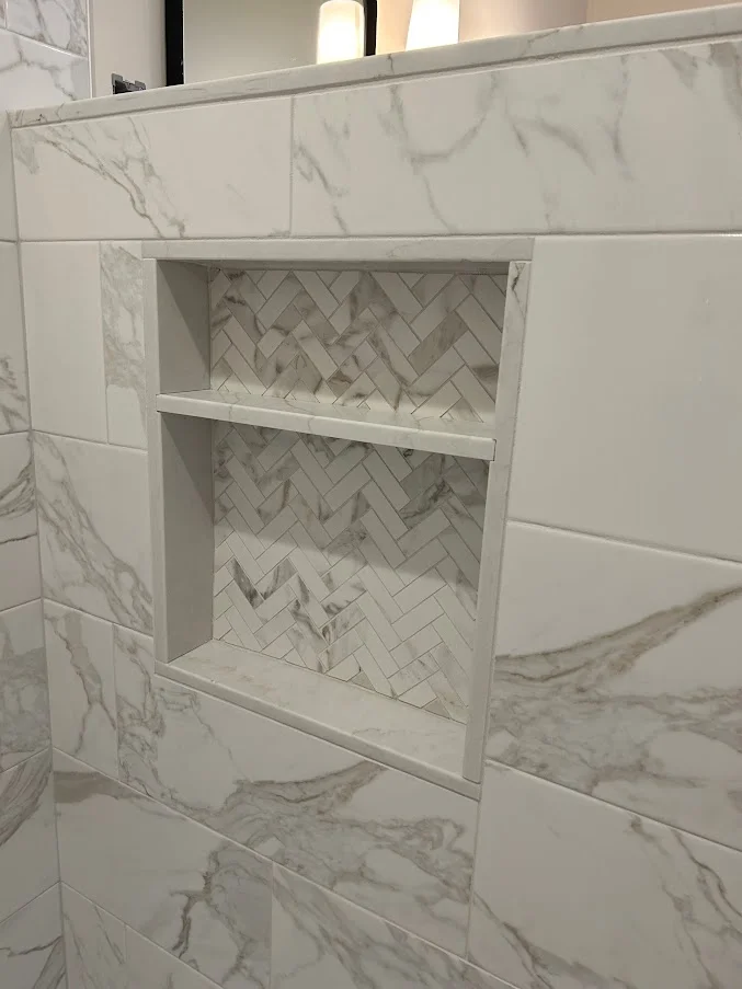 Primary Bathroom renovation with Cava Gold by West Hartford